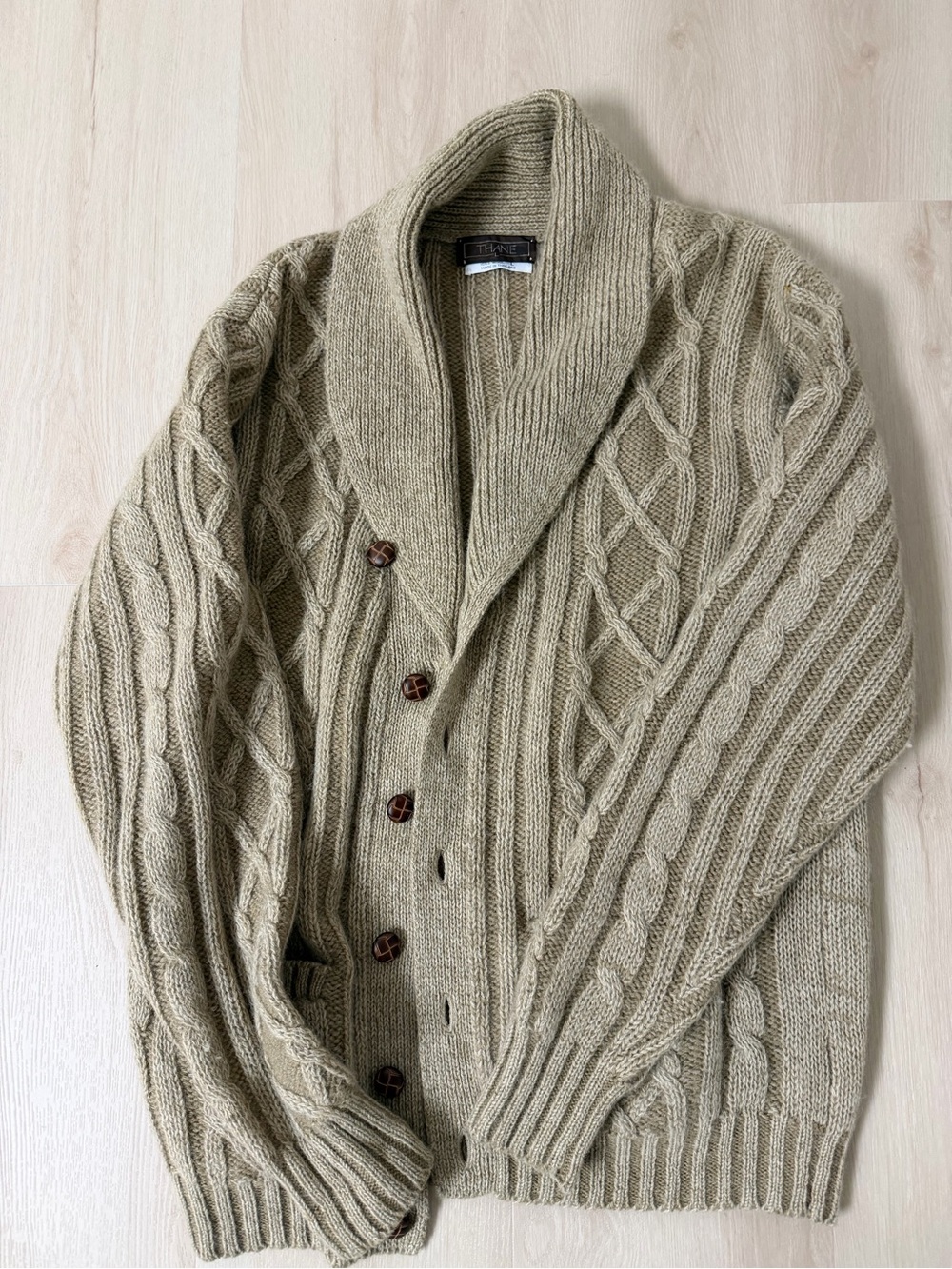 Thane 100% Wool Cable-Knit Shawl Collar Cardigan Sweater